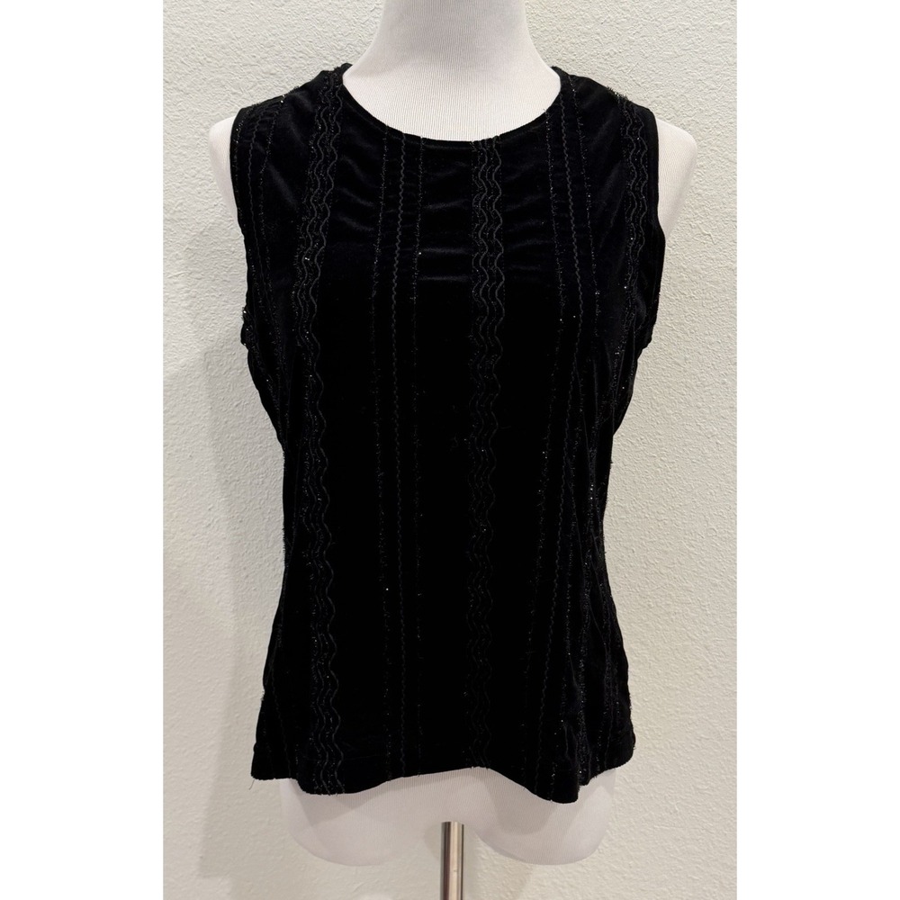 Y2K Ronni Nicole Petite Large PL‎ Black Velvet Top Metallic Goth McBling Vintage
